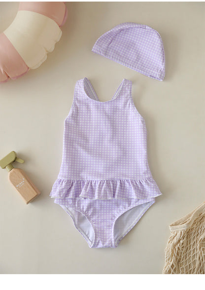 UPF50+ Gingham Ruffled One-Piece Swimsuit [mh0012586]