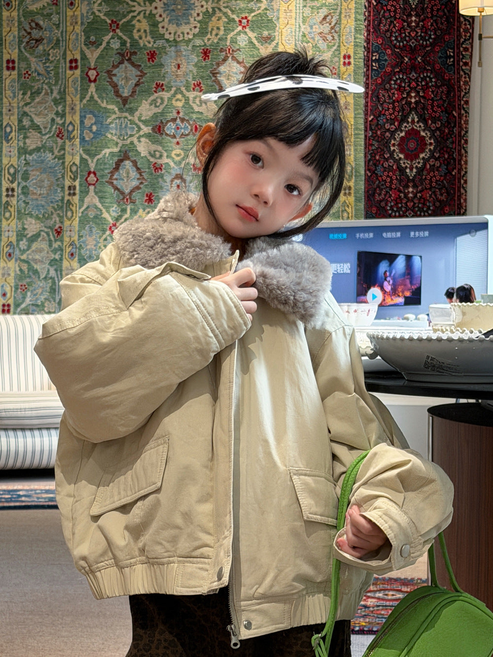 Chaqueta bomber acolchada con cuello de borreguito y cremallera para niños y jóvenes【mh0014688】