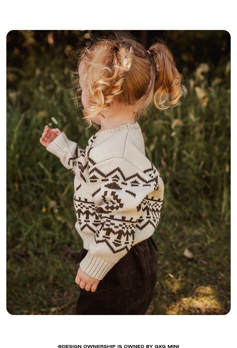 -長袖ニットセーター フェアアイル柄 北欧風 クルーネック プルオーバー【mh0011307】 - mamahalo shop - ニット・セーター -  べビー服 - 子供服 - 男の子 - 女の子