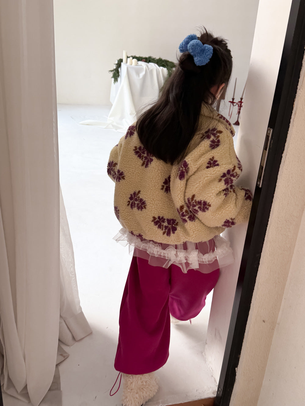 フリースジップアップジャケット フラワー花柄 襟付き【mh0011871】