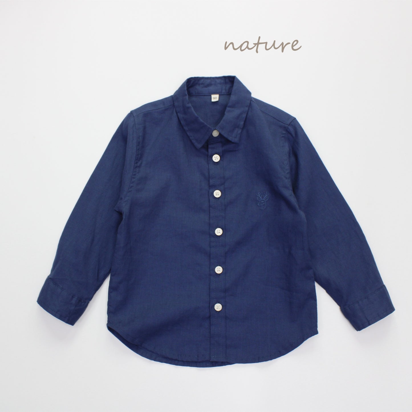 Embroidered Deer Linen Blend Top ワンポイント長袖シャツ【mh0013630】
