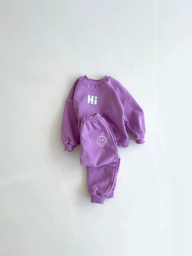 Conjunto de sudadera de manga larga con estampado de sonrisa y pantalón largo para bebé y niños 【mh0014642】