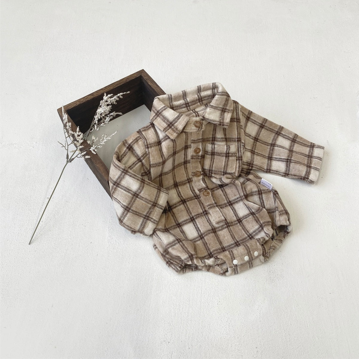 長袖ロンパース チェック シャツ襟 ボディスーツ【mh0011633】