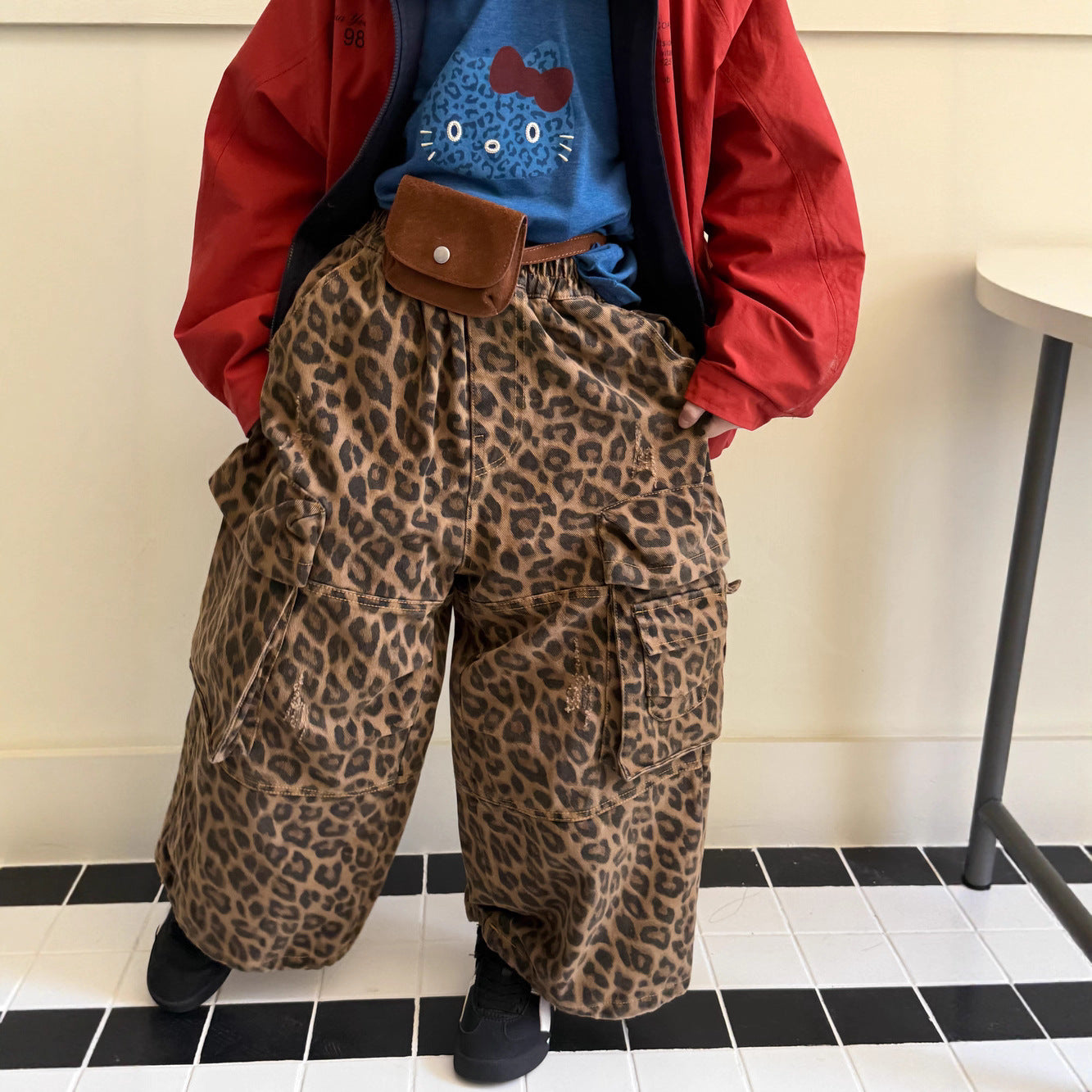 -レオパード柄ワイドパンツ ビッグポケット付きストレートロングパンツ【mh0010778】 - mamahalo shop - ロングパンツ・スウェットパンツ -  べビー服 - 子供服 - 男の子 - 女の子