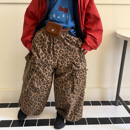 -レオパード柄ワイドパンツ ビッグポケット付きストレートロングパンツ【mh0010778】 - mamahalo shop - ロングパンツ・スウェットパンツ -  べビー服 - 子供服 - 男の子 - 女の子