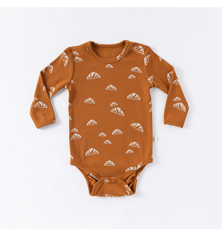 -クロワッサン/バードプリント長袖ボディスーツ/ロングパンツ【mh0010737】 - mamahalo shop - ロンパースセットアップ -  べビー服 - 子供服 - 男の子 - 女の子