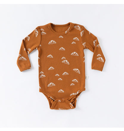 -クロワッサン/バードプリント長袖ボディスーツ/ロングパンツ【mh0010737】 - mamahalo shop - ロンパースセットアップ -  べビー服 - 子供服 - 男の子 - 女の子
