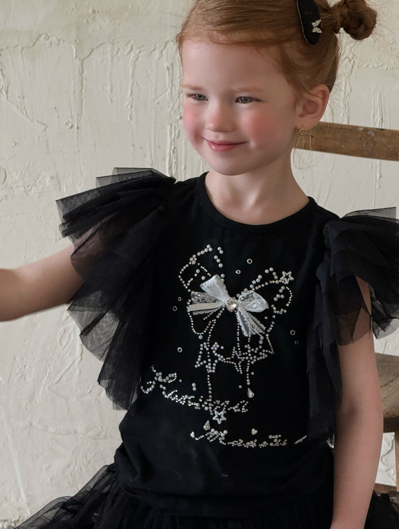 Tulle Ruffle Tiered Skirt Set Ribbon Short Sleeve T-Shirt Setup