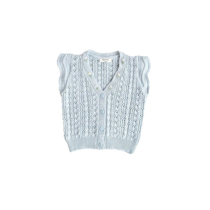 キッズ フラワー 透かし編み フリル 刺繍 ニット ベスト 長袖 ブラウス【mh0014609】