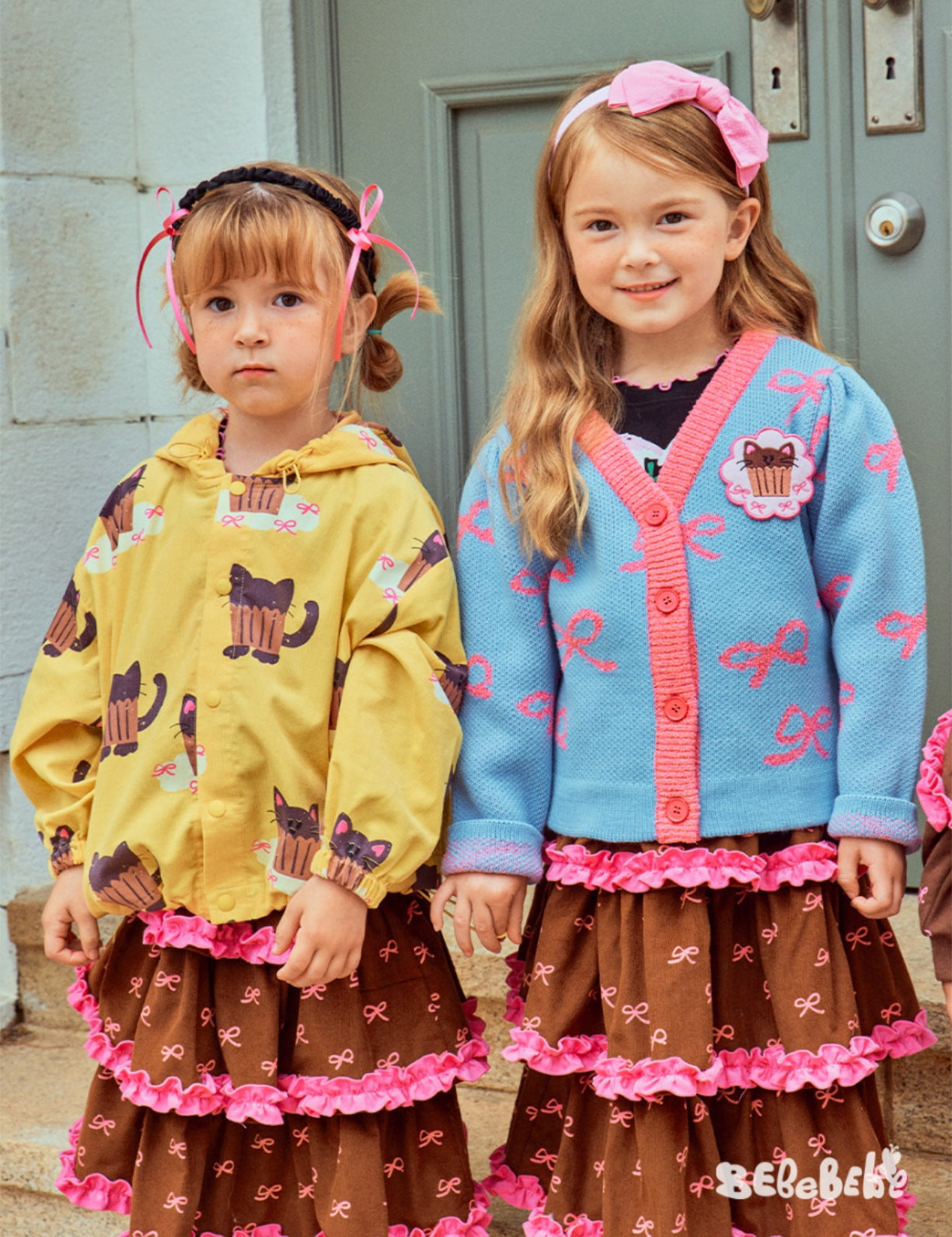 -ねこ柄ジップアップパーカー/フリルスウェットシャツ/フリルキュロットスカート/スカート付きパンツ【mh0010983】 - mamahalo shop - 長袖セットアップ -  べビー服 - 子供服 - 男の子 - 女の子