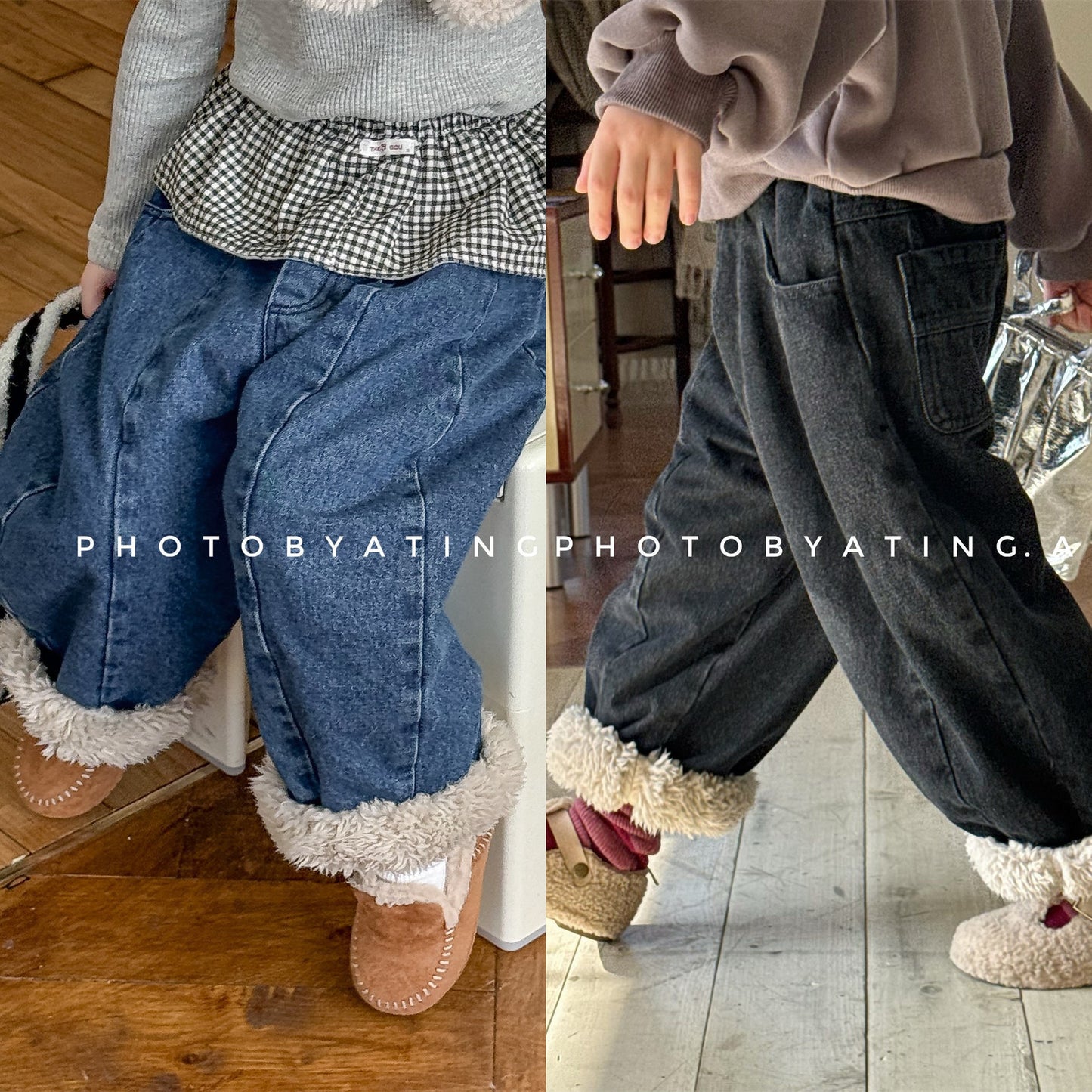 デニムパンツ 裏ボア 裾ボア ドッキング ゆったり ボトムス【mh0011610】