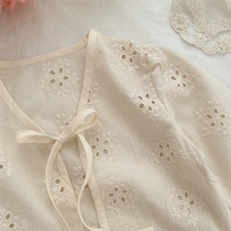 Baby/Kids Flower Embroidery Lace Long-Sleeve Collarless Cardigan [mh0001791]