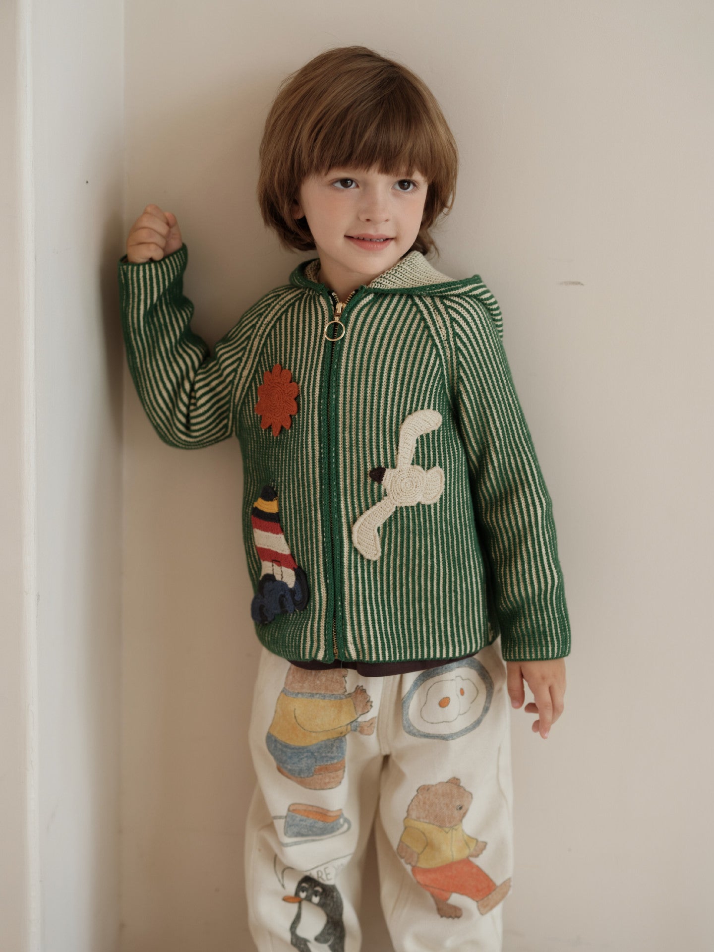 ニットカーディガン アップリケ フード付き キッズ【mh0011558】