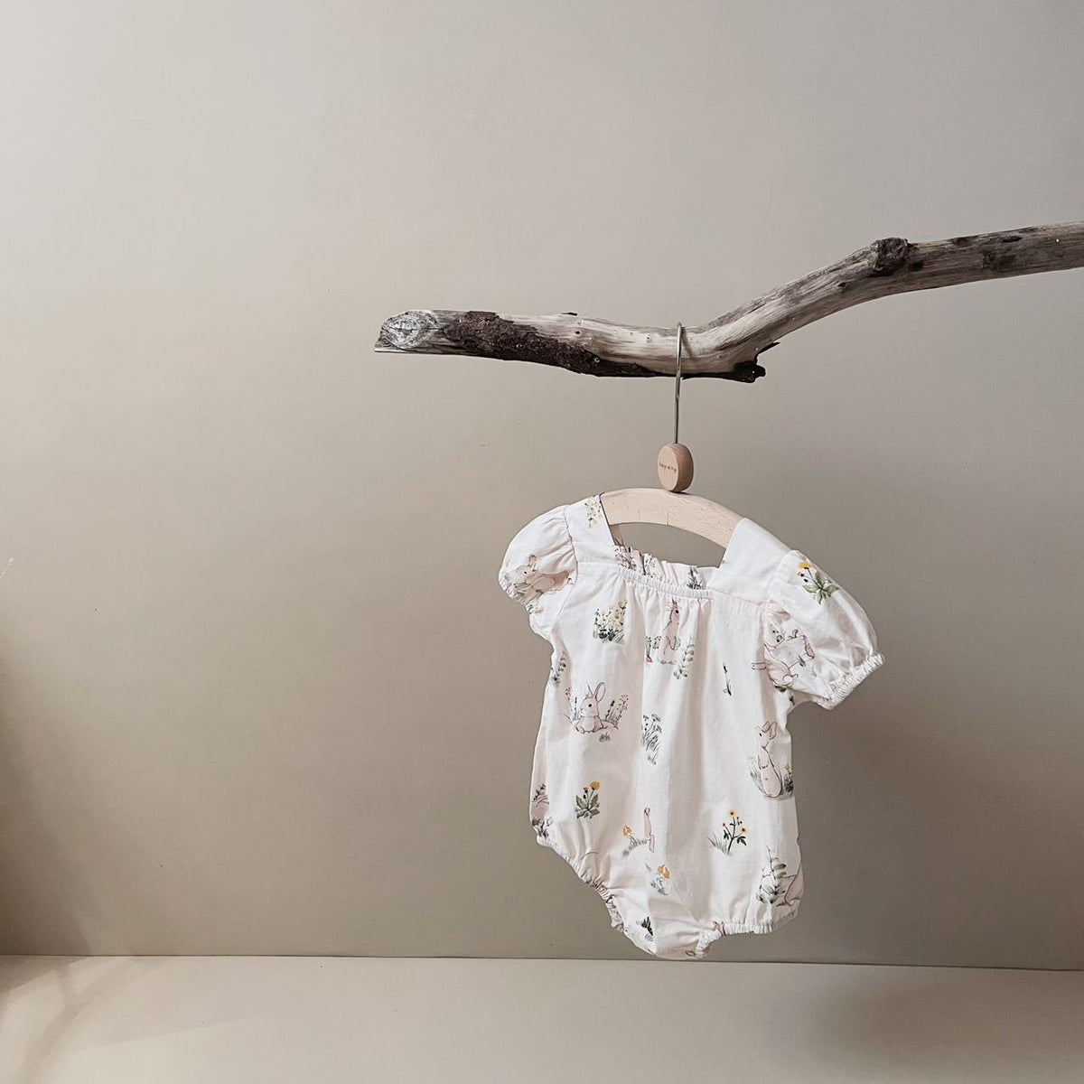 Baby Rabbit Dot Square Neck Short Sleeve Puff Sleeve Romper [mh0001866]