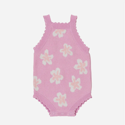 ノースリーブニットロンパース 花柄 ジャカードニット ボディスーツ ヘアバンド【mh0011857】