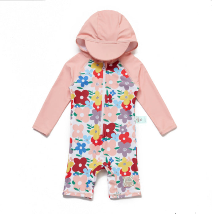 One-piece Hooded Sun-protection Swimsuit プリント フード付き長袖水着【mh0013318】