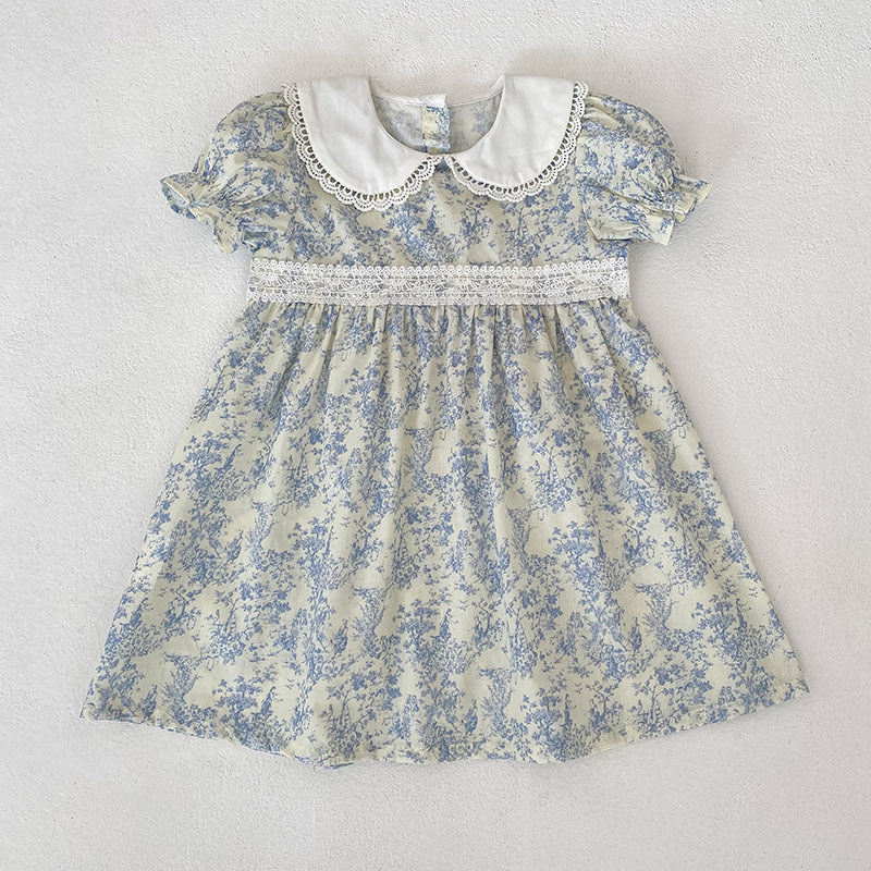 Floral Lace Collar Romper Dress パフスリーブ ロンパース 半袖ワンピース【mh0013164】
