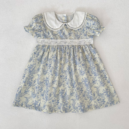 Floral Lace Collar Romper Dress パフスリーブ ロンパース 半袖ワンピース【mh0013164】