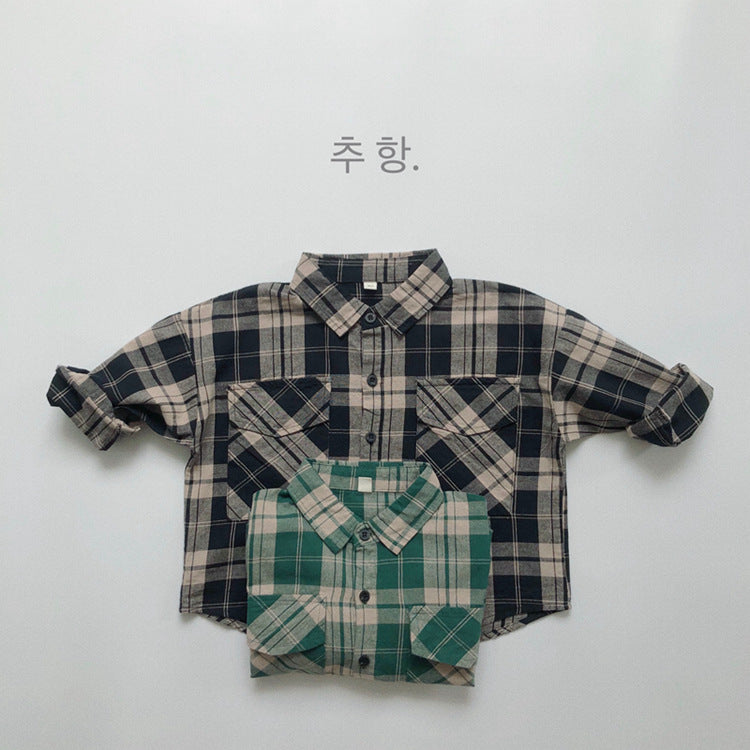 キッズ チェック ポケット 長袖シャツ【mh0013943】