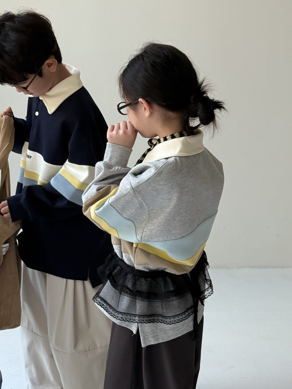 -ビッグボーダー長袖スウェットポロシャツ ロゴ刺繍入り襟付きトップス【mh0010779】 - mamahalo shop - 長袖シャツ・ブラウス -  べビー服 - 子供服 - 男の子 - 女の子