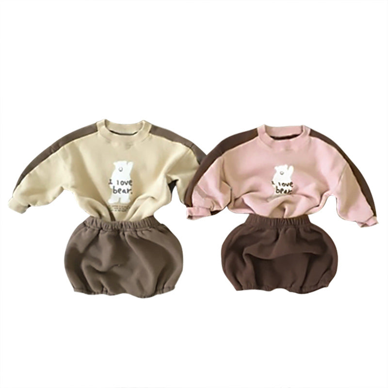 Bear Fleece Sweatshirt & Shorts Set クマ プリント 裏起毛 セットアップ【mh0012681】