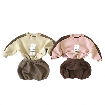 Bear Fleece Sweatshirt & Shorts Set クマ プリント 裏起毛 セットアップ【mh0012681】