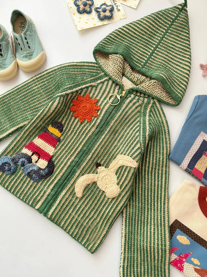 ニットカーディガン アップリケ フード付き キッズ【mh0011558】