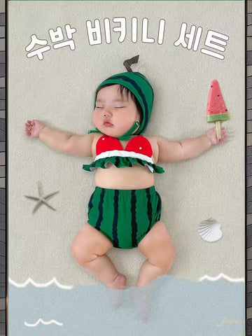 Watermelon-Shaped Bikini Three-Piece Set スイカ ベビー ビキニセット【mh0013376】 TOMMY'S GIFTS ベビー用水着