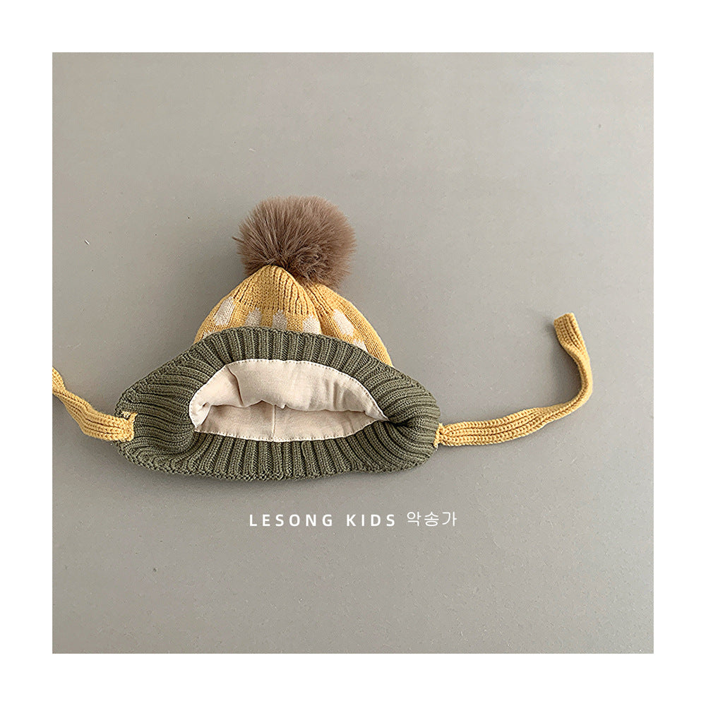 キッズ帽子 ニットキャップ 耳あてぽんぽん付き カラフル 防寒【mh0011794】