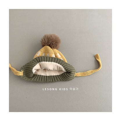 キッズ帽子 ニットキャップ 耳あてぽんぽん付き カラフル 防寒【mh0011794】