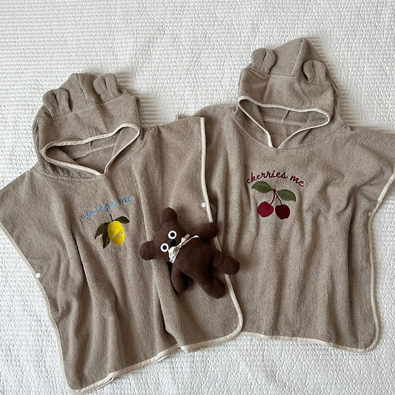 Hooded Fruit Embroidery Bath Towel Cape 刺繍 プールタオル ケープ【mh0013348】