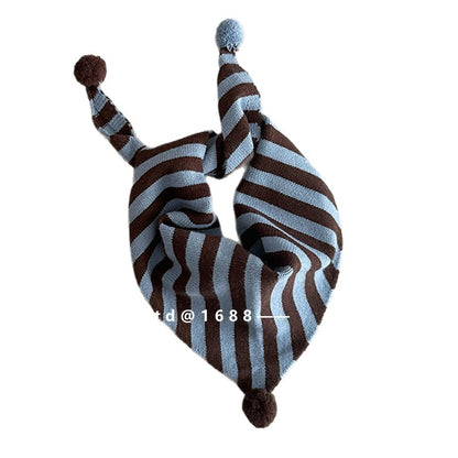Baby/Kids Scarf, Striped Pattern, Pom-Pom Triangle Design, Cold Protection [mh0011598]