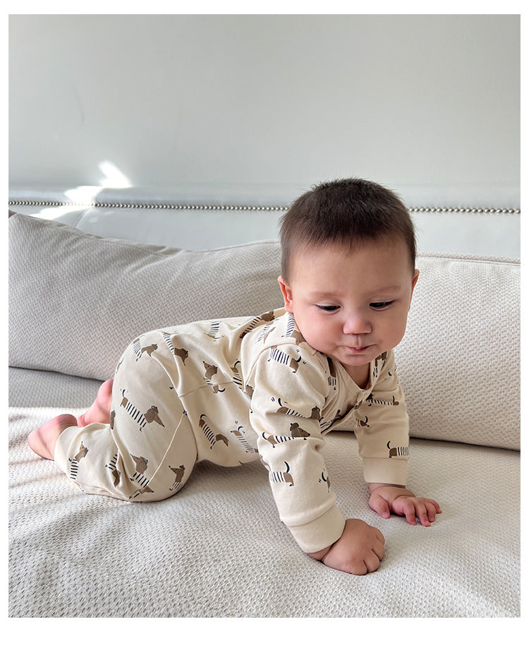 -ムーン/ドッグプリント長袖ロンパース【mh0010752】 - mamahalo shop - 長袖ロンパース -  べビー服 - 子供服 - 男の子 - 女の子