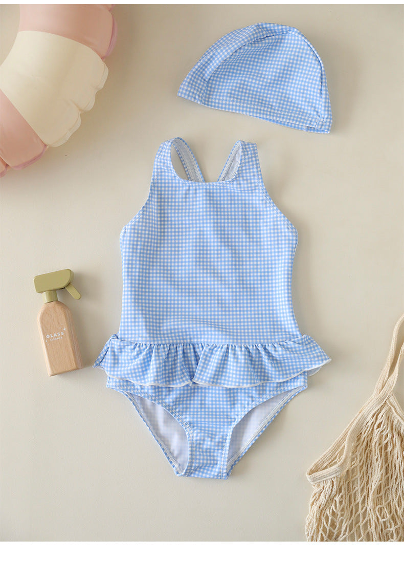 UPF50+ Gingham Ruffled One-Piece Swimsuit [mh0012586]