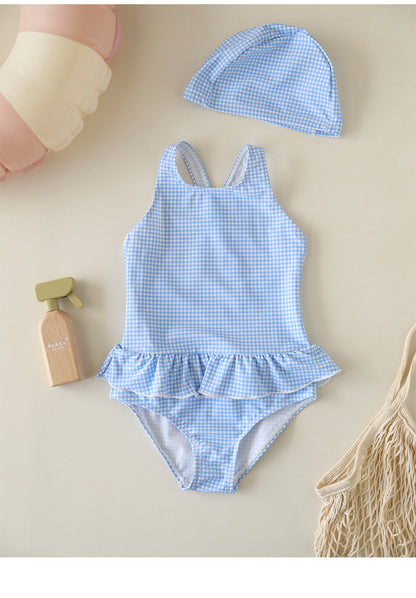 UPF50+ Gingham Ruffled One-Piece Swimsuit [mh0012586]