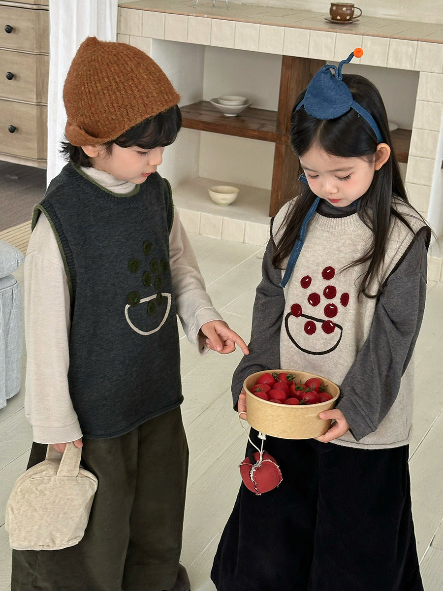 キッズ 刺繍モチーフ ルーズ ニットベスト【mh0014287】