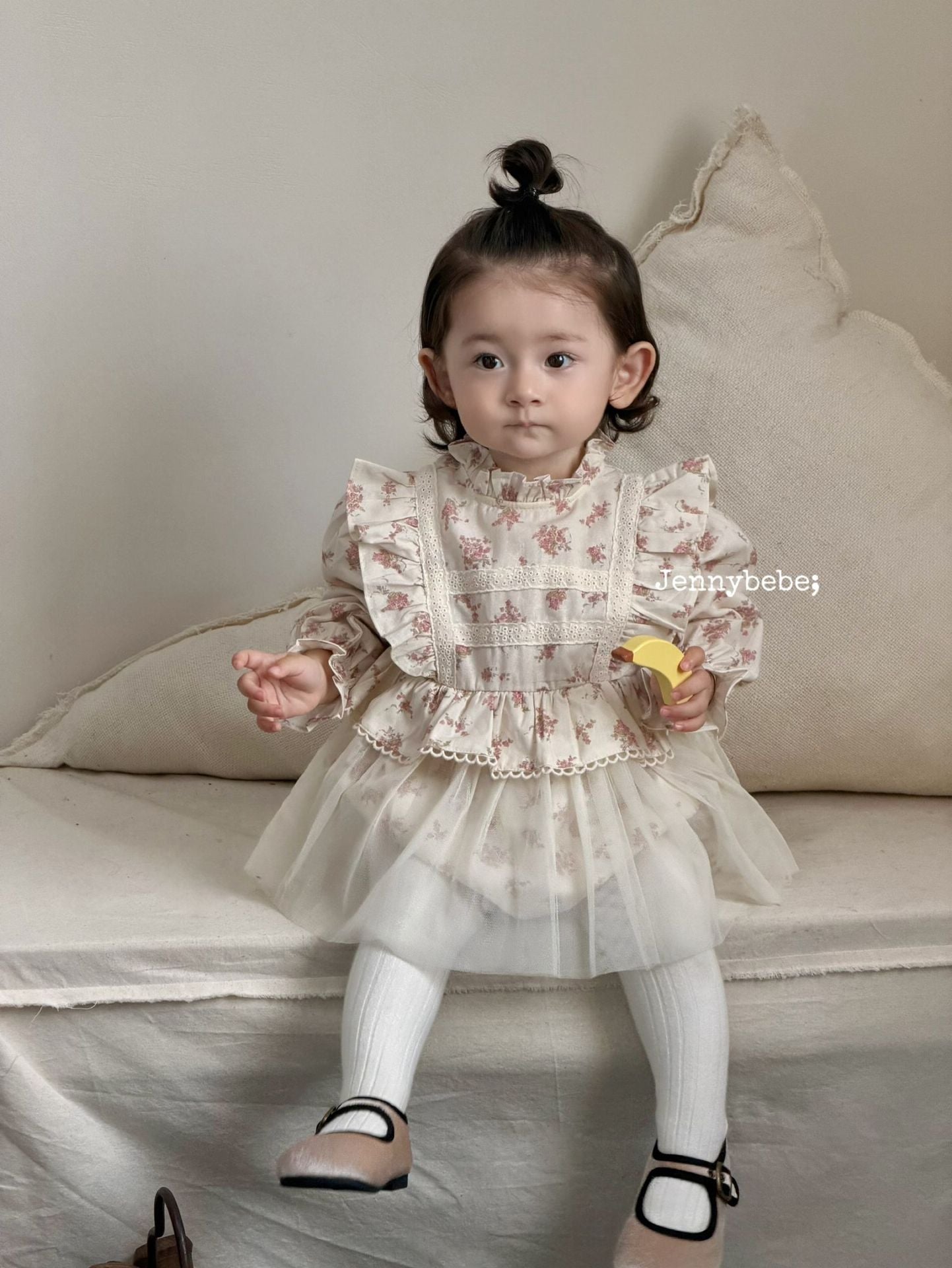Baby Floral Frill Collar Long Sleeve Mesh Tulle Dress Romper [mh0013891]