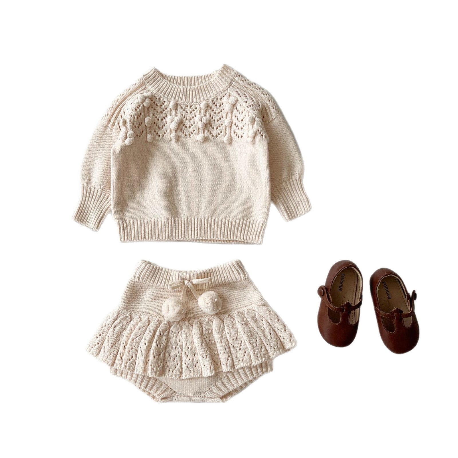 -ポップコーンニットセーター/フリルニットブルマ【mh0010848】 - mamahalo shop - 長袖セットアップ -  べビー服 - 子供服 - 男の子 - 女の子