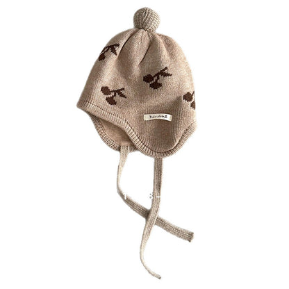 ベビー帽子 チェリー/ムーン月 ニット 耳当て付き ニットキャップ【mh0011829】