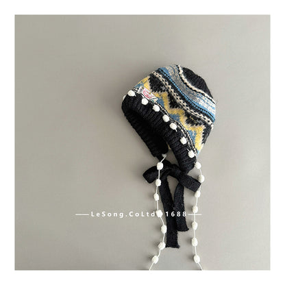 キッズ帽子 ニット タッセル フェアアイル ニットキャップ【mh0011807】