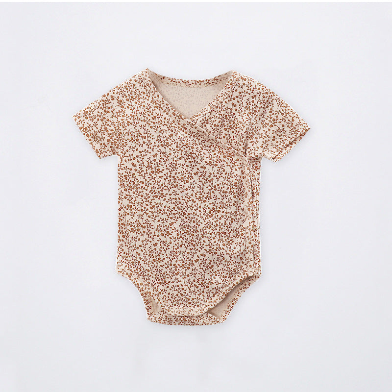 Short Sleeve Fruit Pattern Wrap Romper ナチュラル 半袖ロンパース【mh0013593】