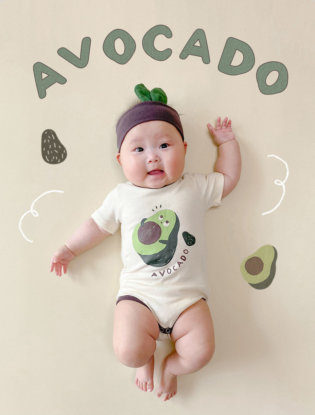 Avocado Short Sleeve Romper With Hairband アボカド 半袖ロンパース【mh0013393】
