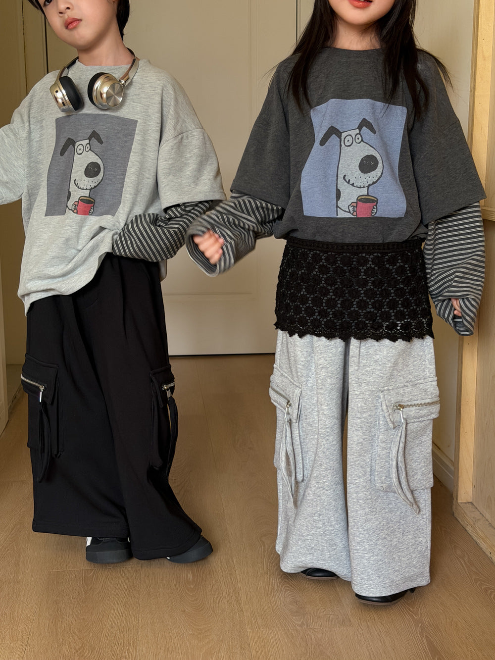 キッズ ジップ ポケット ワイド ルーズ スウェットパンツ ロングパンツ【mh0013922】