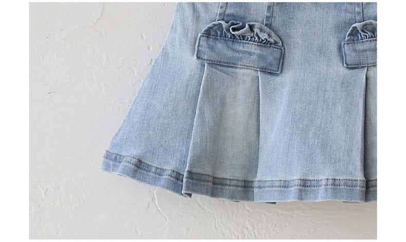 -プリーツフリルポケットデニムスカート イージーウエストミニスカート【mh0010828】 - mamahalo shop - スカート -  べビー服 - 子供服 - 男の子 - 女の子