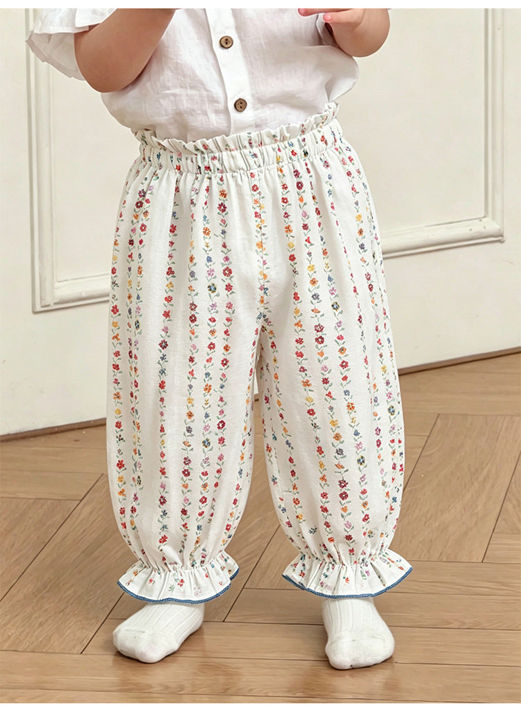 Floral Ruffle Pocket Long Pants ボタニカル ロングパンツ【mh0013489】