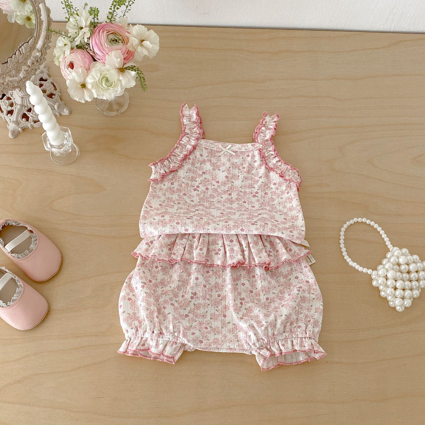 Floral Ruffle Tank Top Shorts Set 小花柄 キャミソールショートパンツ セット【mh0013432】