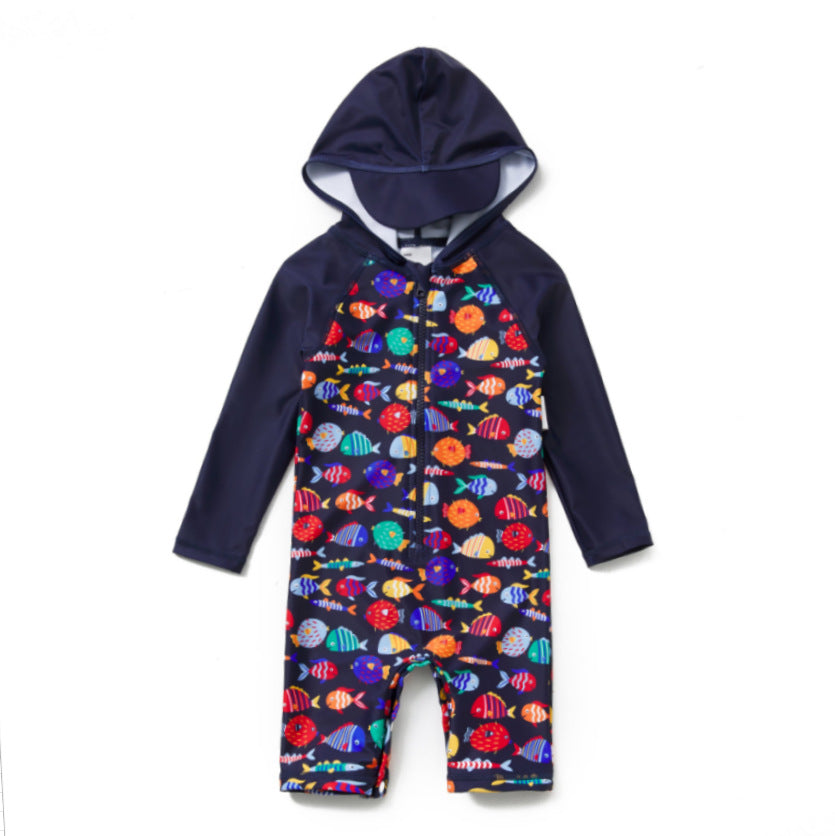 One-piece Hooded Sun-protection Swimsuit プリント フード付き長袖水着【mh0013318】