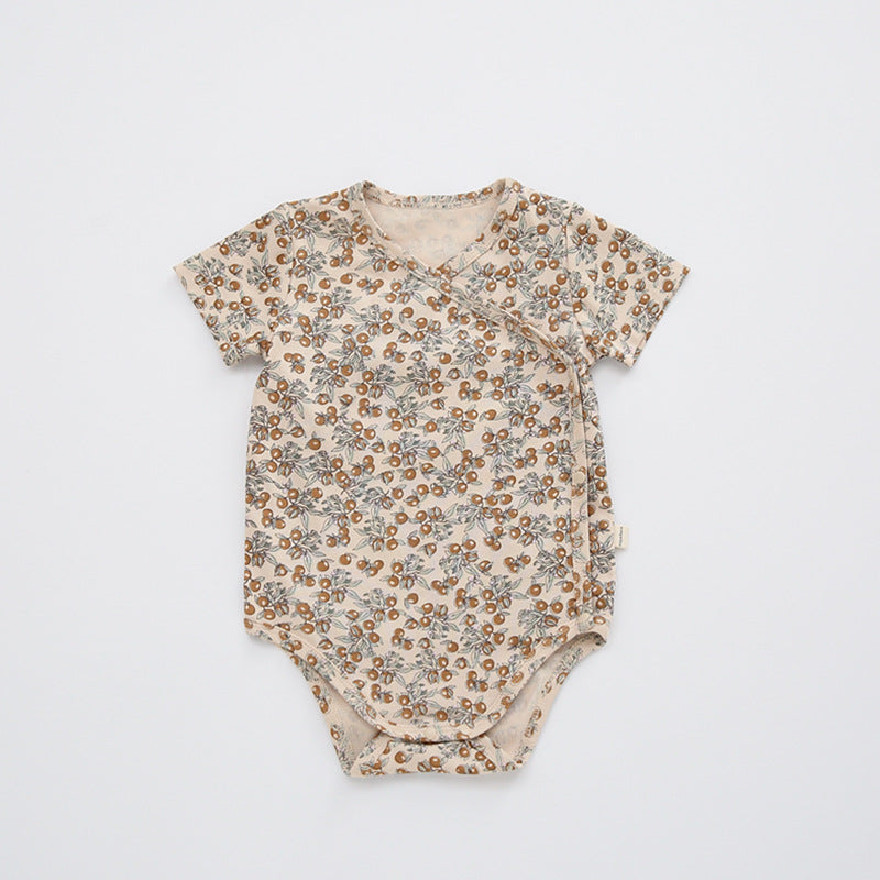 Short Sleeve Fruit Pattern Wrap Romper ナチュラル 半袖ロンパース【mh0013593】