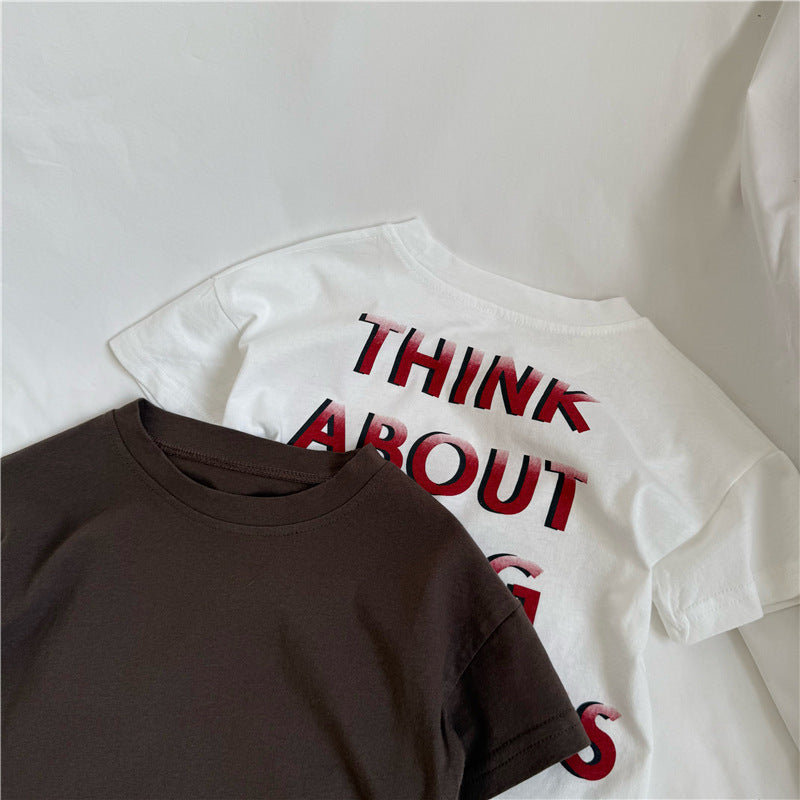 Back Letter Print Cotton Top ロゴ バックプリント半袖Tシャツ【mh0013642】