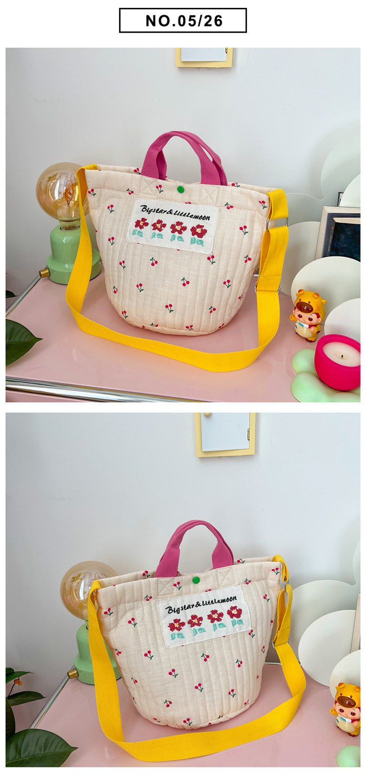 -キルティング フラワー 刺繍 さくらんぼ トートバッグ メッセンジャー ママバッグ【mh0002117】 - mamahalo shop - マザーズバッグ -  べビー服 - 子供服 - 男の子 - 女の子